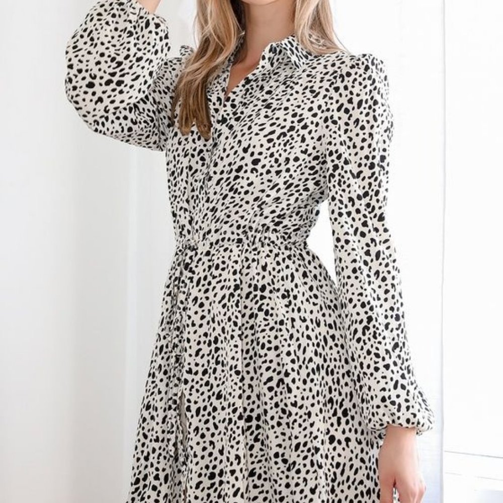 Aiming to Succeed White Abstract Print Long Sleeve Shirt Dress